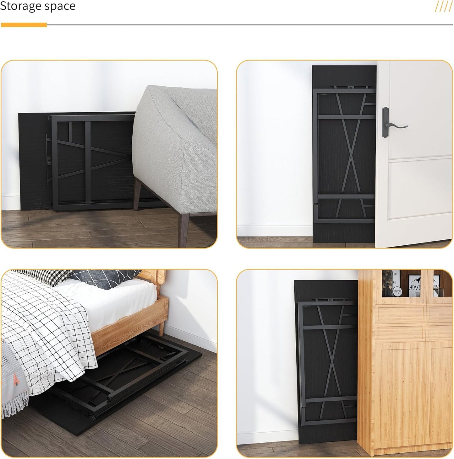 Folding Computer Desk 47 inch Writing Gaming Computer Camping Table, No Assembly Required Home Office Desk, Black