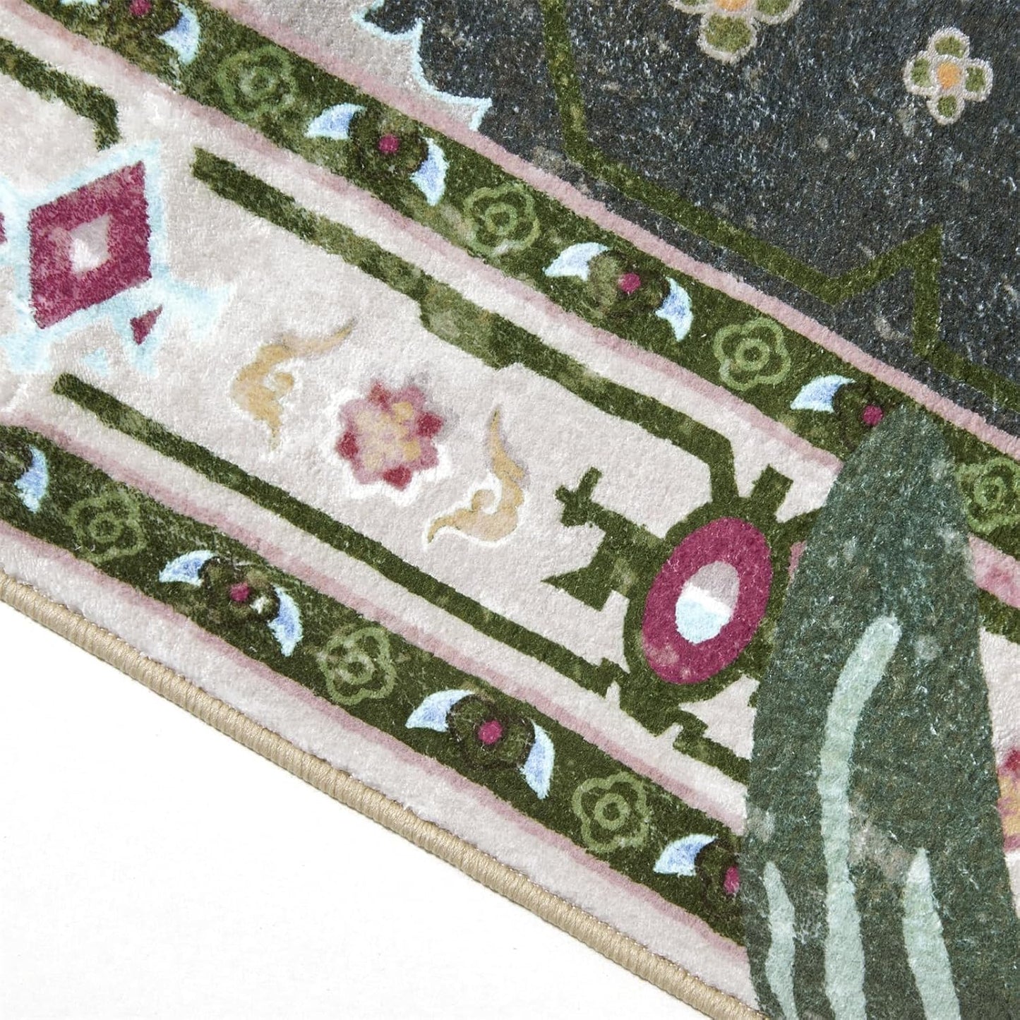 Oriental Tropical Entryway Rugs Washable, Greyish Green Boho Vintage Distressed Hippie 2x3 Throw Rugs for Bathroom Kitchen Entryway Indoor Non-Slip Abstract Botanical Tribal Accent Carpet