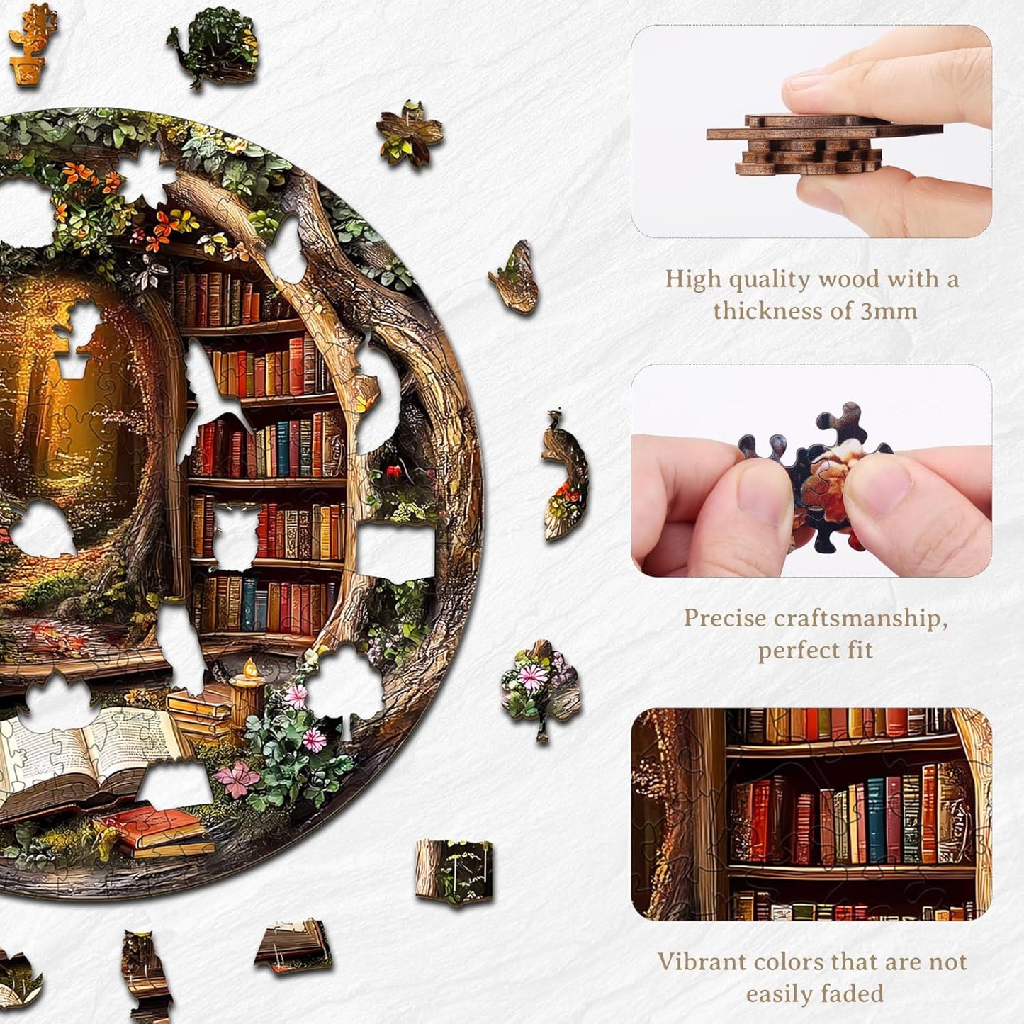 KAAYEE Wooden Puzzles for Adults, 3D Visual Effect Tree House Library Wooden Jigsaw Puzzle Unique Shape Wood Puzzle Adult, 3D Effect Flat Puzzle Birthday Family Games (L-13.4 * 13.4 in-295pcs)