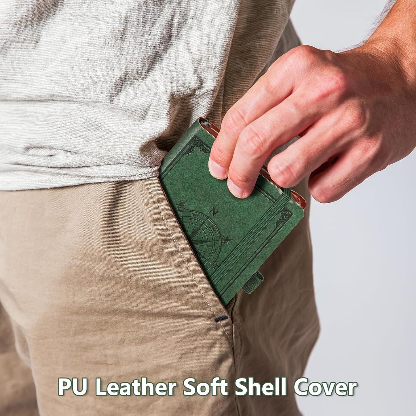 AHGXG Small Lined Pocket Journal Notebook for Men - 256 Numbered Pages College Ruled B6 Mini Journal, Vintage Soft Leather Hardcover, 80gsm Paper, for Women Work Office School, 4.1'' X 5.7''- Dark Green