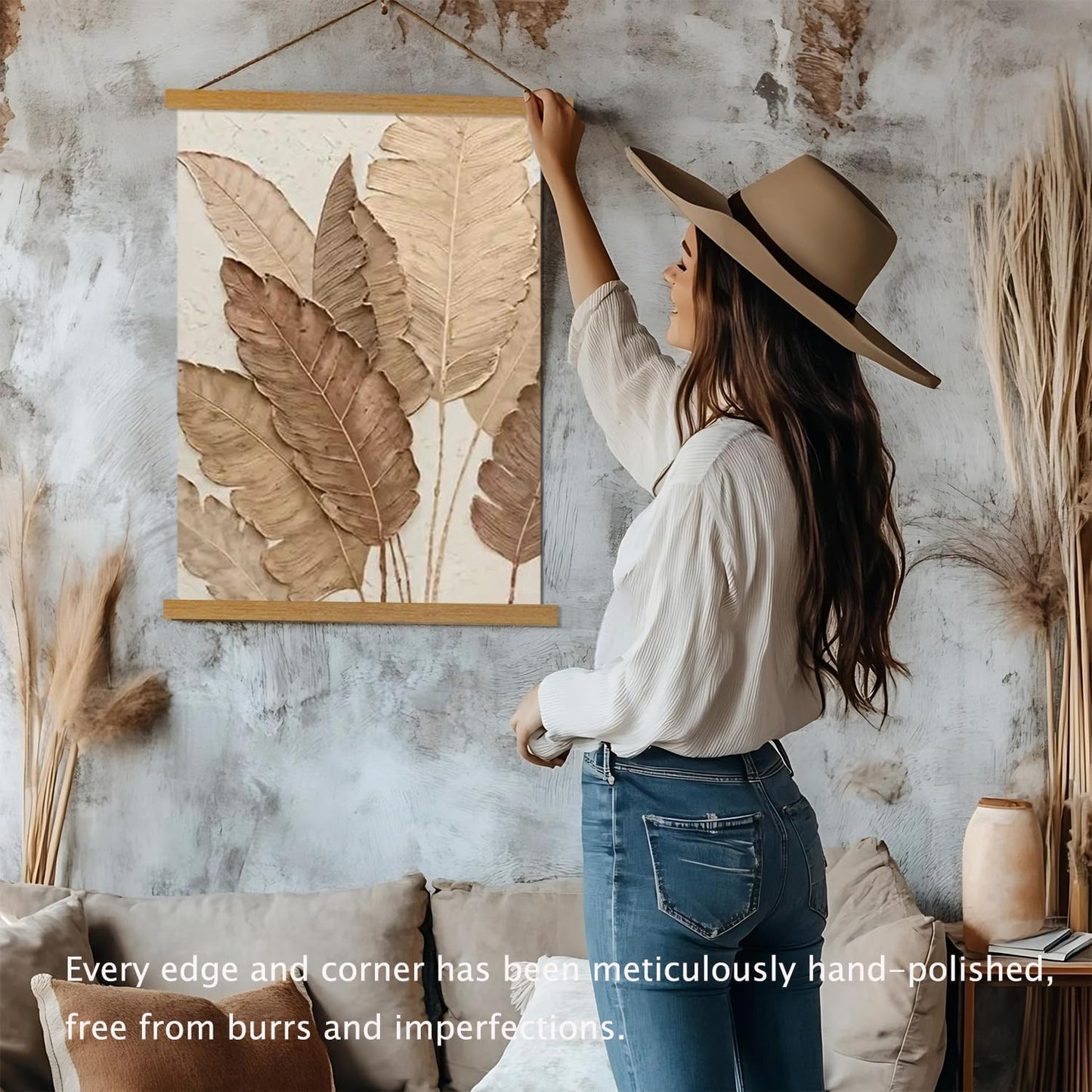 Artmag Magnetic Poster Hanger Frame, 8x10 8x12 8x24 Light Wood Wooden Magnet Canvas Artwork Print Poster Hangers Frames Hanging Kit (Teak Wood, 8")