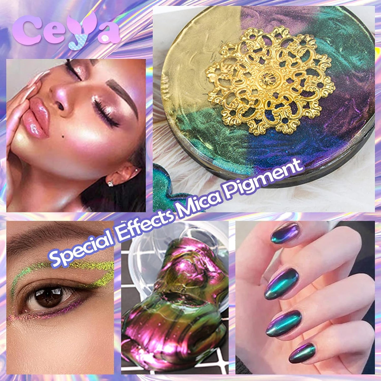 Ceya Highly Chameleon Mica Pigment, 1.8oz/ 50g Ultramarine Green Chrome Powder, Cosmetic Grade Pearlescent Effect Color Shift Pigment for Epoxy Resin, Makeup, Nail Polish, Soap Dye, Candle Making