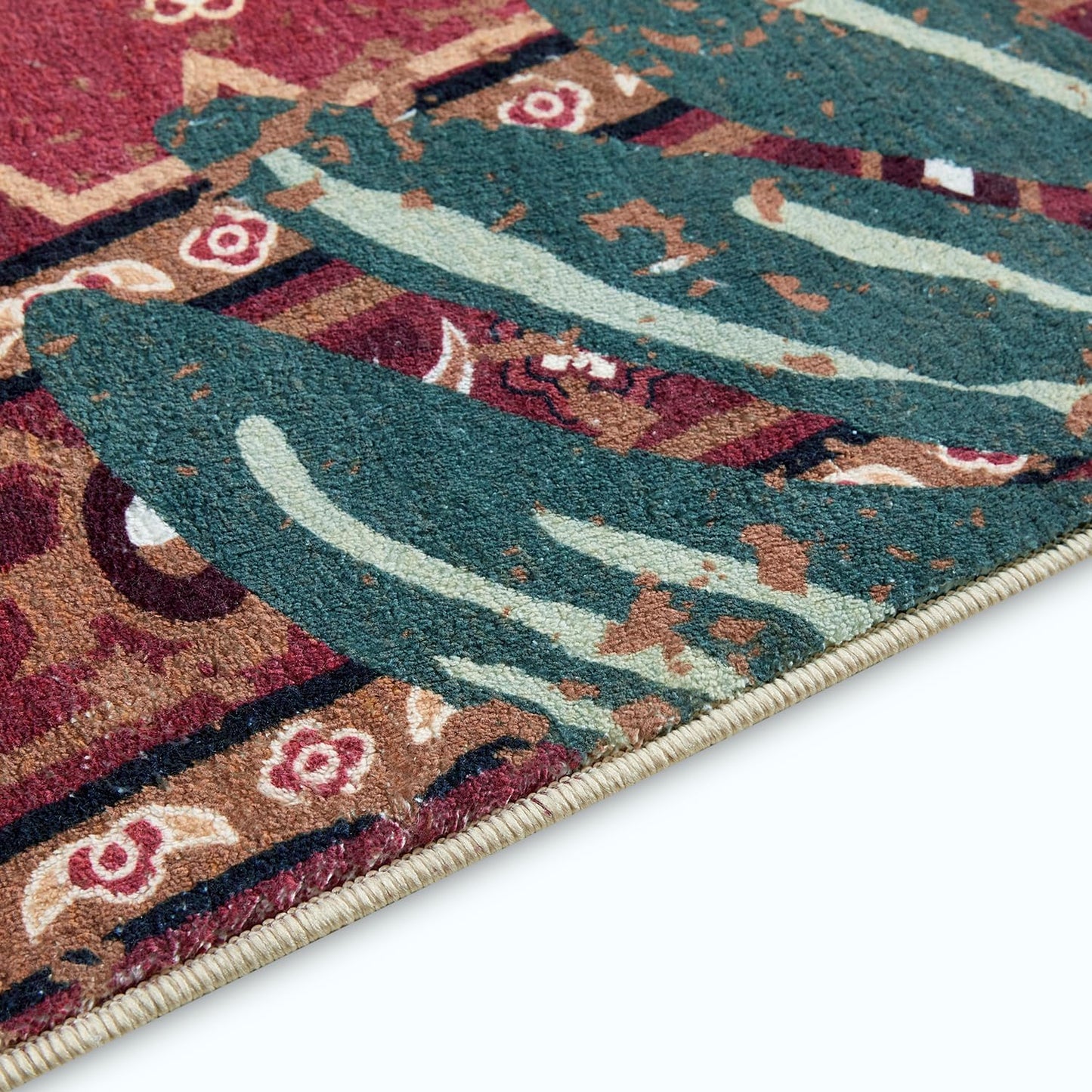 Tribal Rugs Summer Tropical 4ft Round Area Rugs Wine Red Traditional Boho Vintage Oriental Rug for Bedroom Kitchen Dining Living Room Indoor Entryway Washable Hippie Circle Carpet