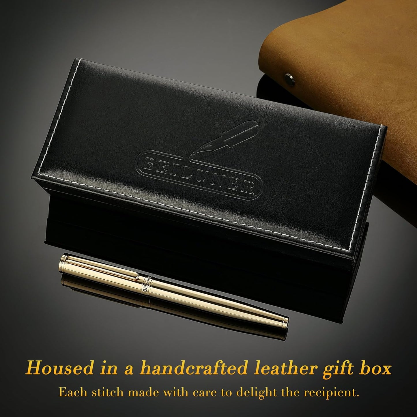 BEILUNER Gold Fountain Pen,Stunning Luxury Pens with 24K Gold Finish, Gorgeous 24K Gilded Nib(Fine), Trustworthy Pen Gift for Men&Women -Ink Converter-Elegant, Professional, Nice Pen for Writing