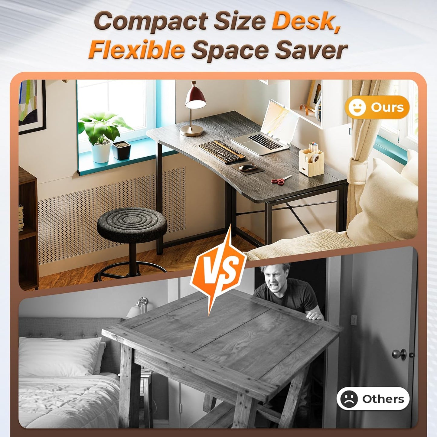 Huuger Folding Desk for Small Spaces, 39.3 Inch Foldable Computer Table, for Home Office, Study, Bedroom, Dorm, Space Saving, Small Writing Work Office Computer Desk, Easy to Fold, Grey