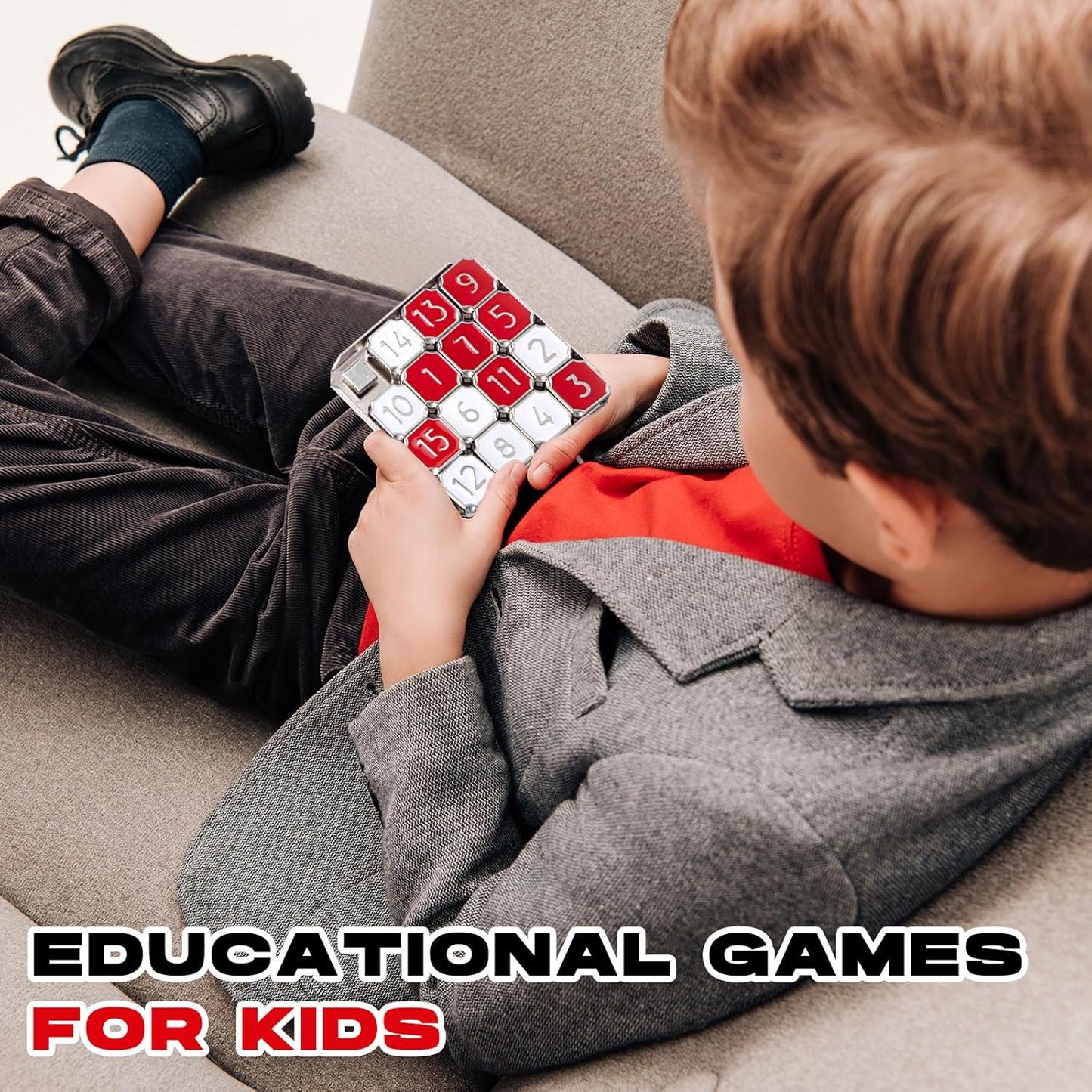 Metal Number Slide 15 Puzzle Red and White Number Sliding Puzzle Educational Pocket Funny IQ Game for Teens and Adults, Ideal for Learning Tool Party Favors(Red and White,1 Pack)