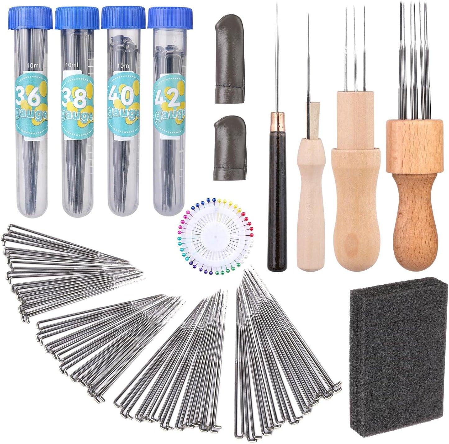 Yizzvb 127 Pcs Needle Felting Needles, 4 Sizes Felting Needles, Needle Felting Tools Wool Felting Supplies Kit with 3 Types Wooden Holders, Foam Pad, Needle Felting Starter Kit for DIY Crafts