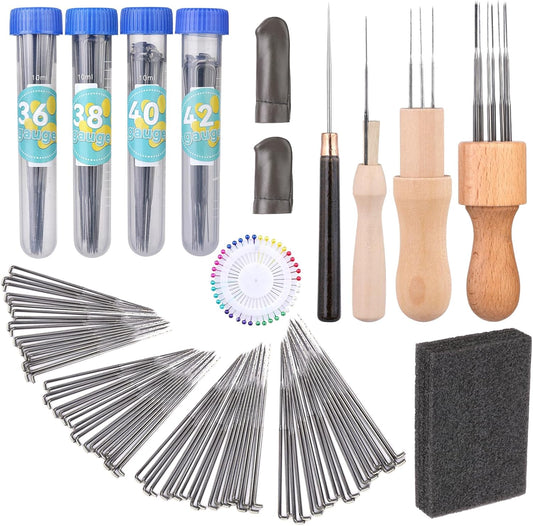 Yizzvb 127 Pcs Needle Felting Needles, 4 Sizes Felting Needles, Needle Felting Tools Wool Felting Supplies Kit with 3 Types Wooden Holders, Foam Pad, Needle Felting Starter Kit for DIY Crafts