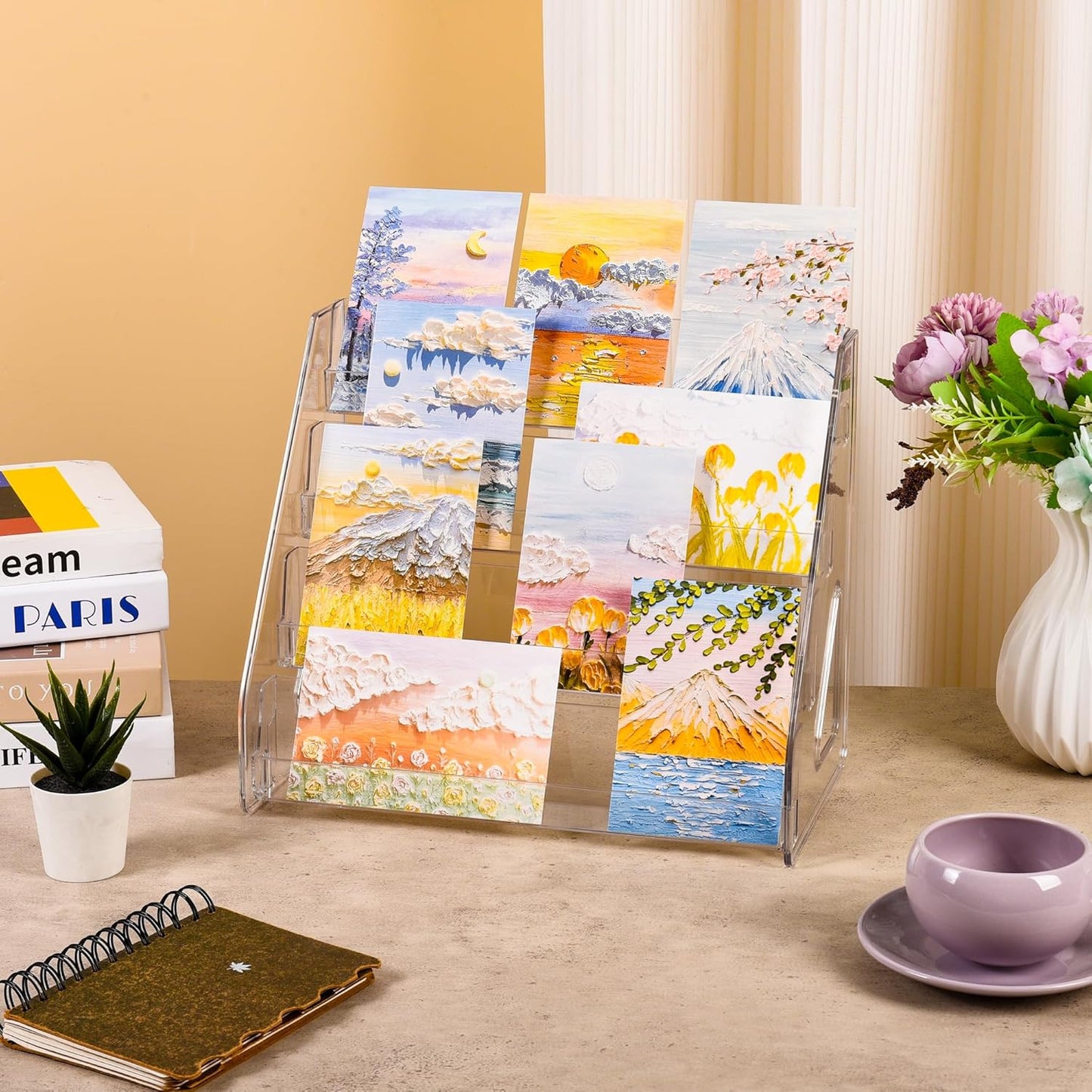 2 Pack Elevated 4 Tier Clear Acrylic Card Display Stand for Trading Cards, Sports Cards, Greeting Cards, Stickers – Slanted Holder for PSA Slabs, Vendors, Collectors & Retail (4 Tier 2 Pack)