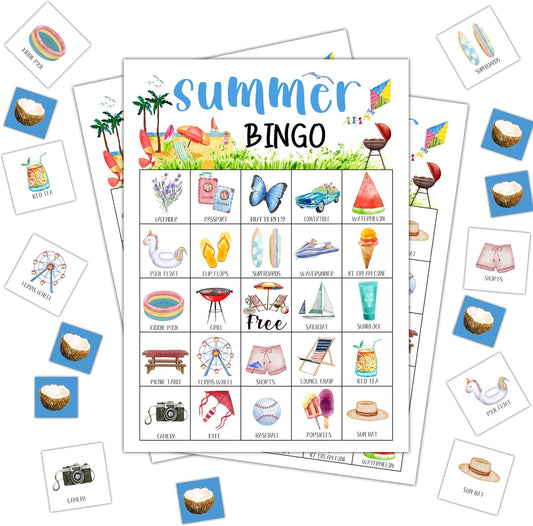 Summer Bingo Cards, Summer Party Bingo Cards for Adults, Hawaiian Bingo Games for Birthday Party Beach Luau Party, 24 Players Party Activity Favor Decoration Supplies, 01