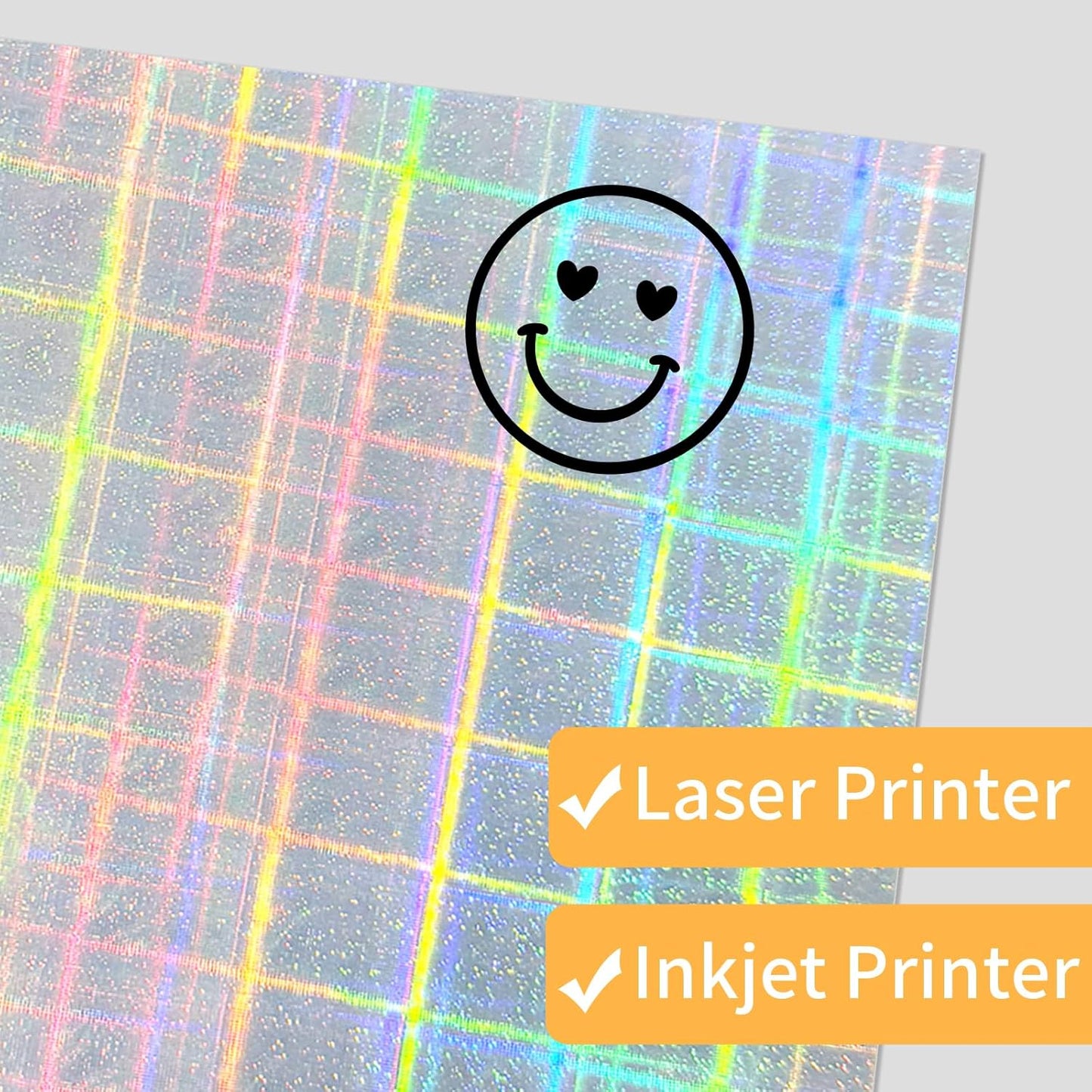 Printable Sticker Paper, 20 Sheets Printable Holographic Sticker Paper, Laser/Inkjet Printing- Holographic, Letter Size (8.5" x 11")