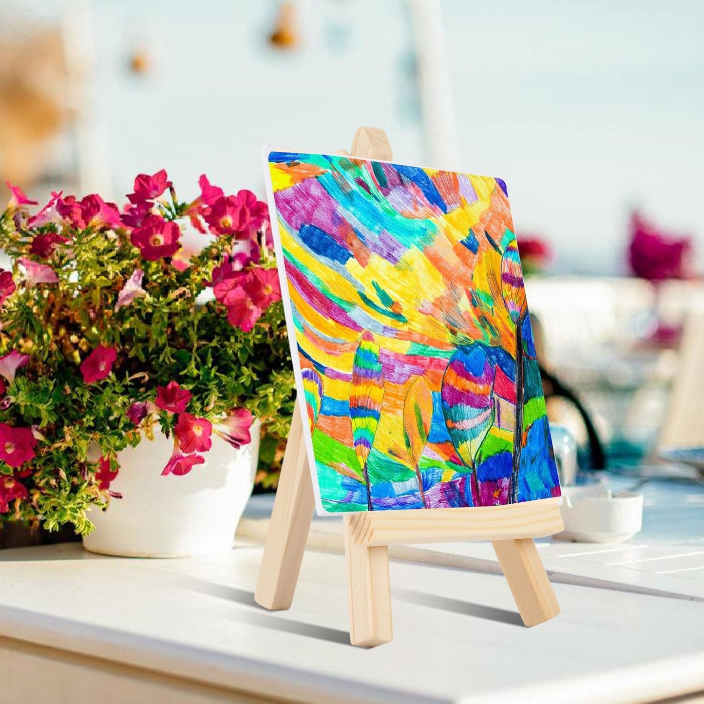 24 Pcs 5 Inch Mini Wood Display Easel, Small Wooden Easel Stand Art Craft Painting Triangle Stand Canvas Holder for Card Artist Photos Tabletop