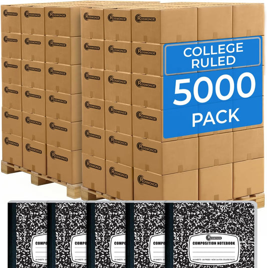 Rosmonde 5000 Pack (Pallet) Composition Notebooks Bulk, College Ruled, 200 Pages (100 Sheets), 9-3/4 x 7-1/2, Bulk Supplies for School Districts, Black Marble Notebook, 4-7 Days Transit
