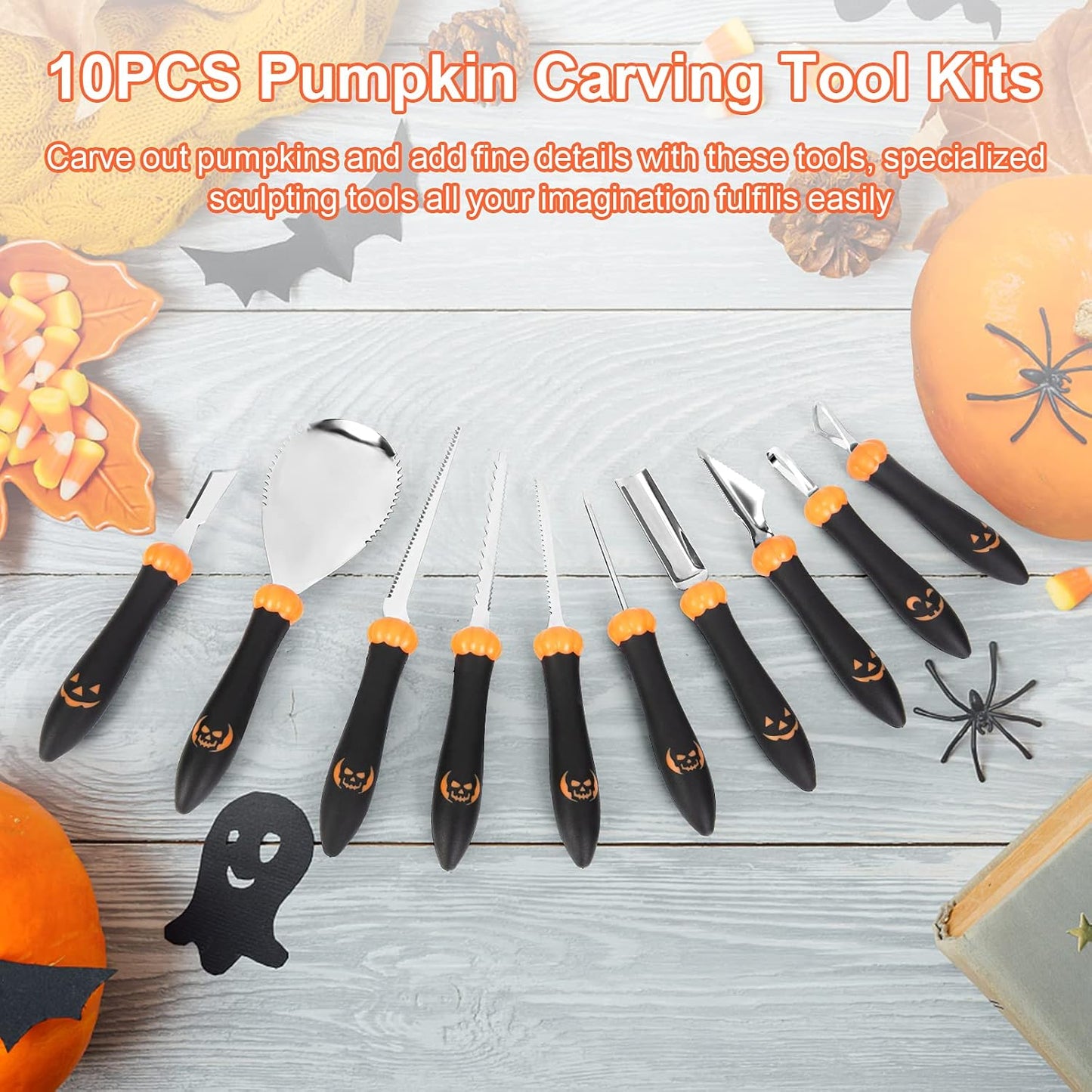 Pumpkin Carving Kit Tools Halloween, Professional Heavy Duty Carving Set, Stainless Steel Double-side Sculpting Tool Carving Kit for Halloween Decoration Jack-O-Lanterns, Gift for Halloween