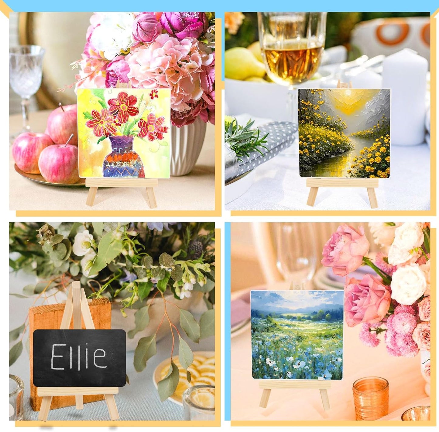 24 Pcs 5 Inch Mini Wood Display Easel, Small Wooden Easel Stand Art Craft Painting Triangle Stand Canvas Holder for Card Artist Photos Tabletop