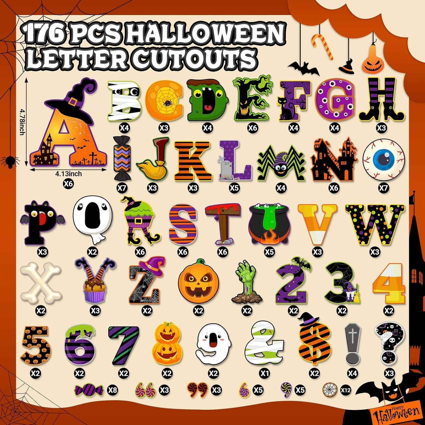 Faccito 176 Pcs Halloween Bulletin Board Decorations Letters Numbers Alphabet Paper Cutouts Punctuation Symbols Combo Set Pumpkin Spider Bat Classroom Decorations for School Chalkboard Party