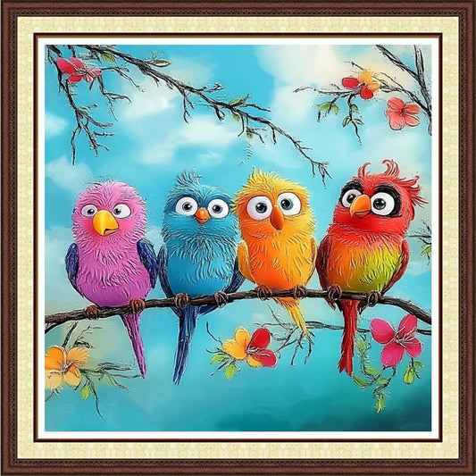 Findvoor Counted Cross Stitch Kits for Adults Full Range of Cross Stitching Embroidery Unprinted Pattern for Beginners, 11CT Needlepoint Kit Patterns Embroidery Kits-Four color little birds 18x18 inch