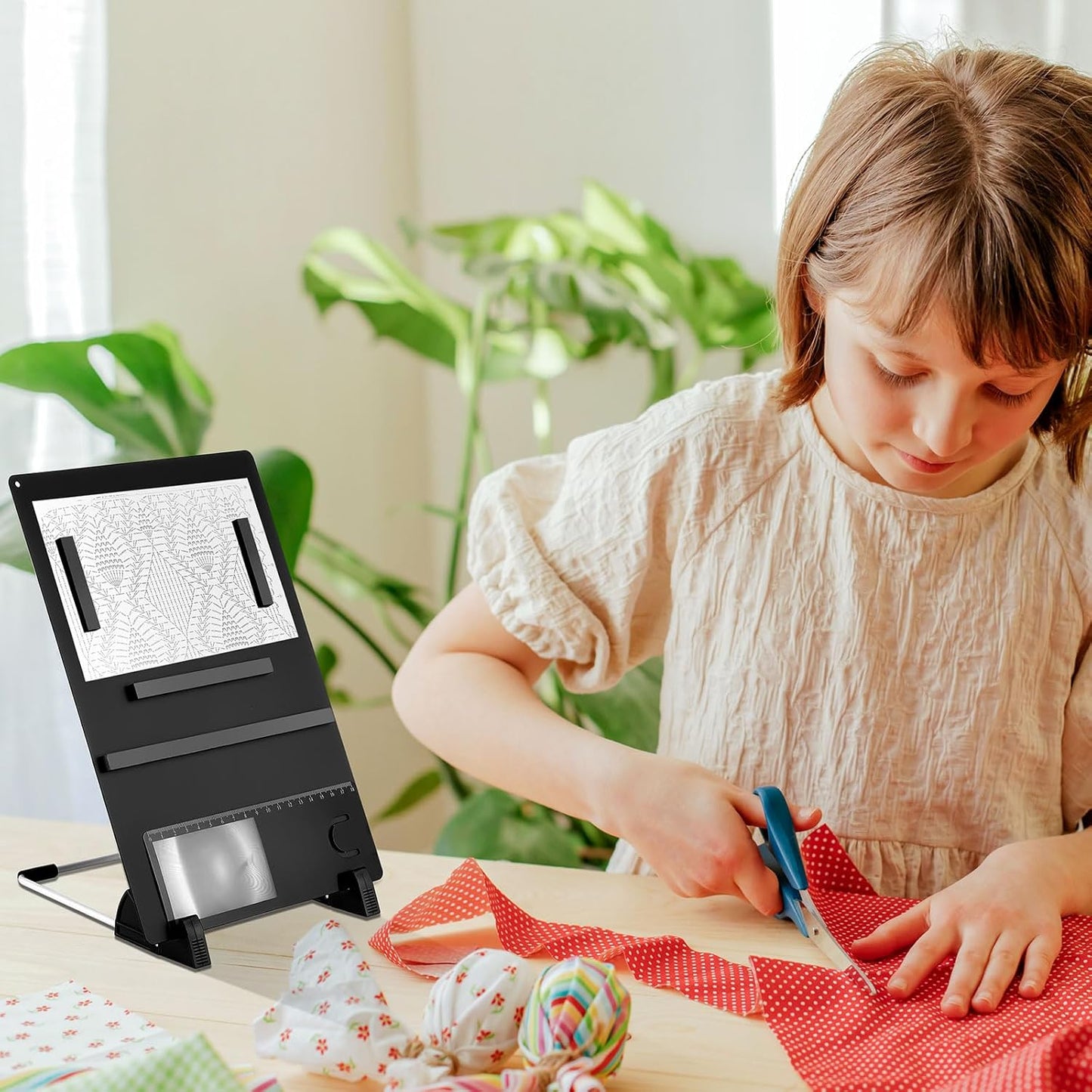 Flutesan 8 Pcs Cross Stitch Accessories and Tools 11.5 x 4.7 Inch Metal Magnet Board Chart Knitting Pattern Holder 2 Bookmark Magnifier with Ruler 1 Bracket 4 Magnet Strips for Crafts Work (Black)