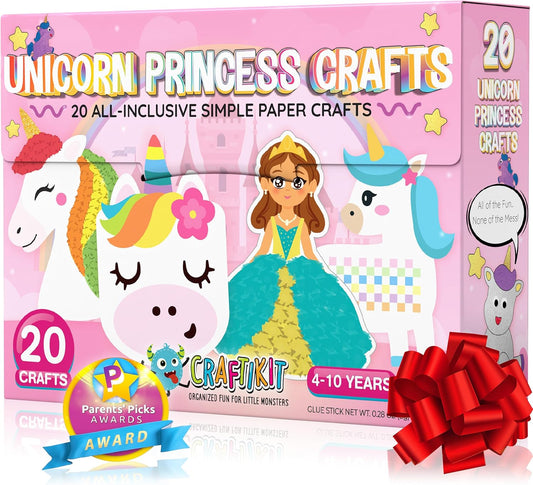 Craftikit® 20 Award-Winning Princess & Unicorn Crafts for Kids Ages 3-10 Years, All-Inclusive Toddler Arts and Craft Kits for Kids, Fun Toddler Craft Box for Girls in Preschool