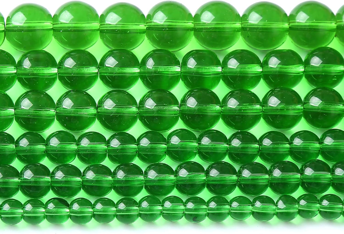 60pcs 6mm Smooth Green Crystal Glass Quartz Beads Round Loose Beads for Jewelry Making DIY Bracelet Necklace 15" Energy Healing Power Stone Beads (6mm, Green Crystal Glass)
