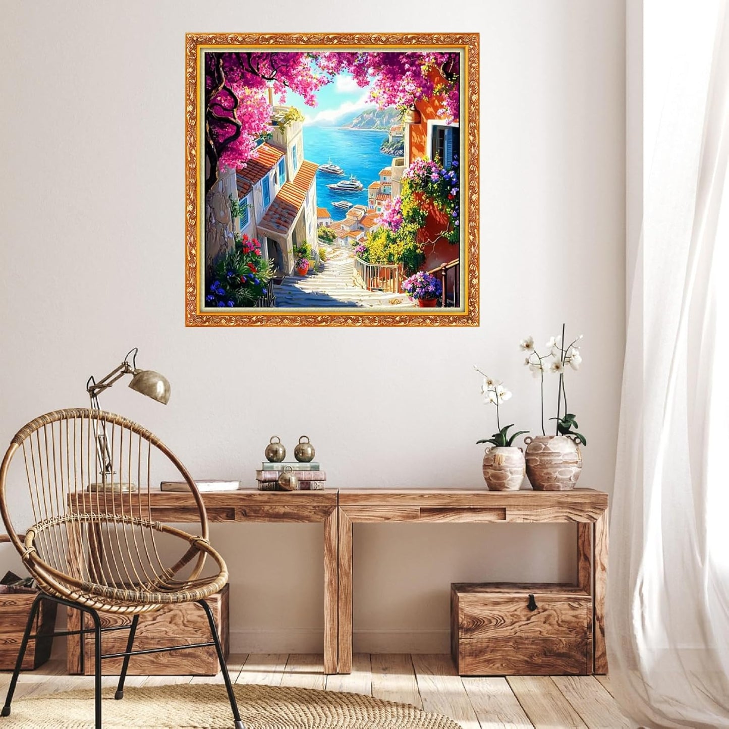 Hopeart Stamped Cross Stitch Kits for Beginner Embroidery Kits for Beginners Adults DIY 11CT Cross Stitch Patterns Needlepoint Kits Crossstitching Kits-Seaside Scenery 18x18 inch