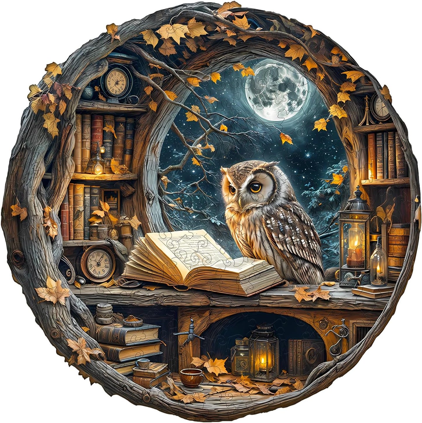WOODBESTS Wooden Puzzles for Adults - Moonlit Owl Wooden Jigsaw Puzzle, Unique Animal Wood Puzzles Adult, Xmas Puzzle Gifts for Puzzles Lovers(200 Pcs, M, 11.4"x11.4")