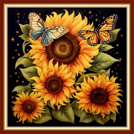 Disxvivy Cross Stitch Stamped Full Embroidery Kits DIY 11CT Cotton Thread Printed DIY Needlepoint Kits Craft Needlework Set Cross-Stitch Stamped Sets-Sunflower Butterfly 18x18 inch