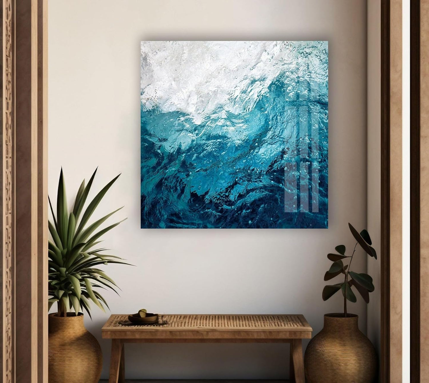 My Photostation.com 28Wx18H'' Blue Waves Abstract Glass Wall ArtTempered Glass Printing Wall Decor Large Wall Art Wall Hangings