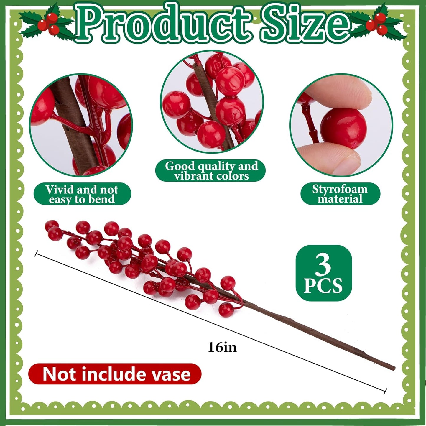 15 Pcs Christmas Norfolk Pine Branches with Red Berry Stems, 19" Extra Long Fake Greenery Norfolk Pine Stems Sprigs, Artificial Xmas Branches Plants Pine Leaves for DIY Craft Garland Home Decor