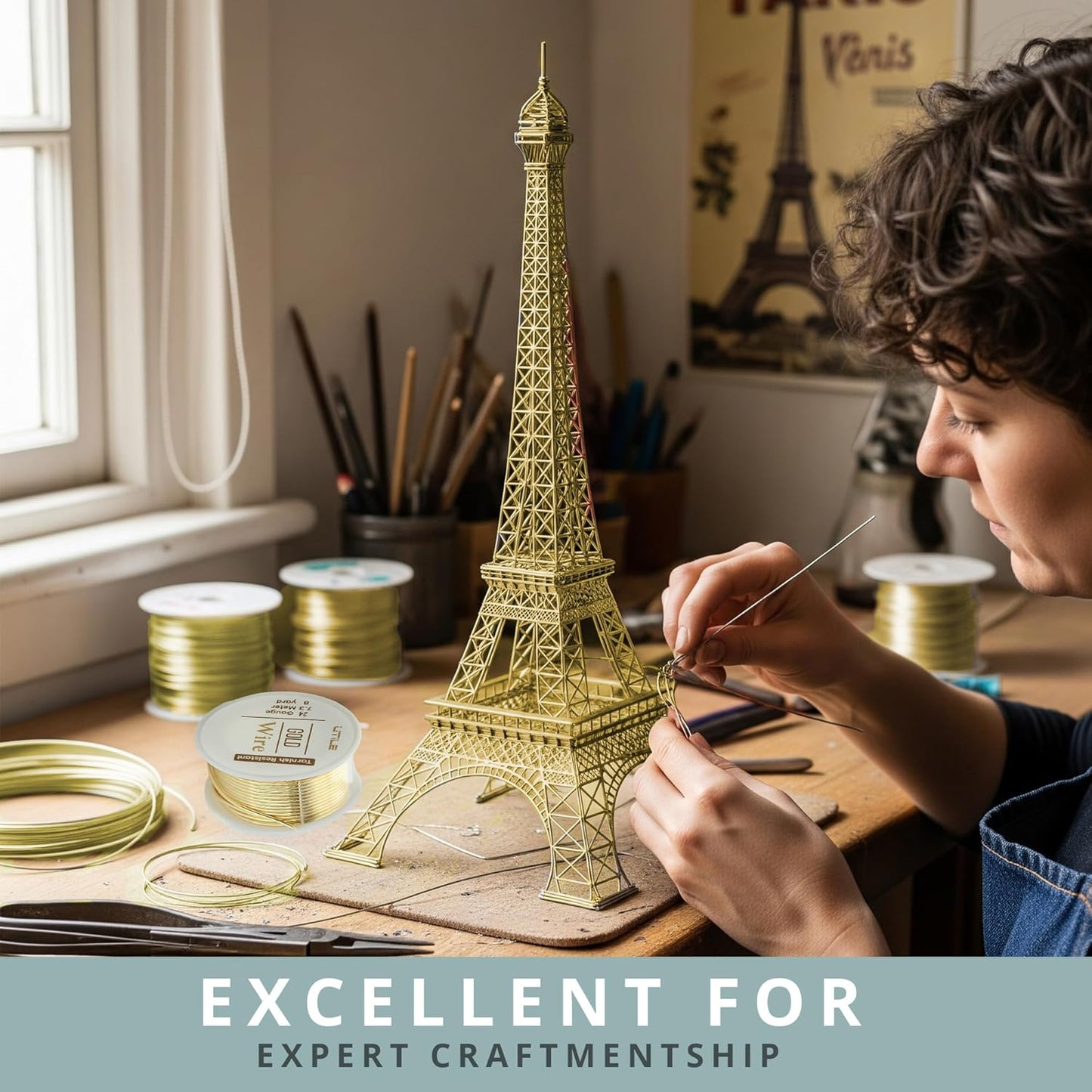 UTILE 18 20 22 24 Gauge 90 ft 99.9% Pure Soft Copper Wire for Electroculture Gardening, Jewelry Making, Crafting Wire Bendable, Plant Wire (Gold 24)