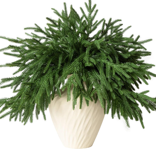12 Pcs Artificial Norfolk Pine Branches - 18" Realistic Faux Christmas Greenery Stems Fake Evergreen Cedar Picks Winter Greens for Vase DIY Crafts Garland Wreath Indoor Outdoor Holiday Decor