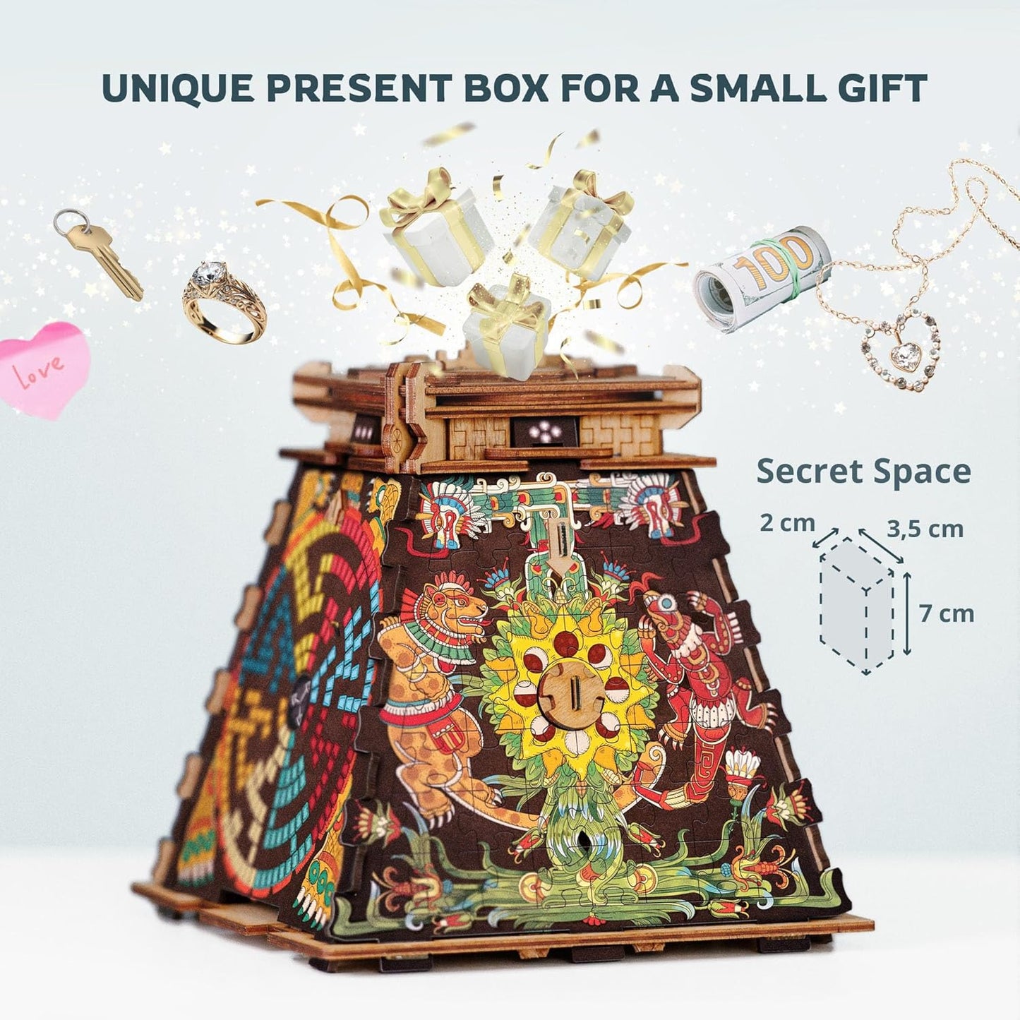 iDventure Cluepuzzle Pyramid of The Sun | Puzzle Box with Jigsaw Puzzle | Escape Room Game | Treasure Box | 3D Wooden Puzzle | Sequential Puzzles Puzzle Box Adults and 10+ | Money Gift Box