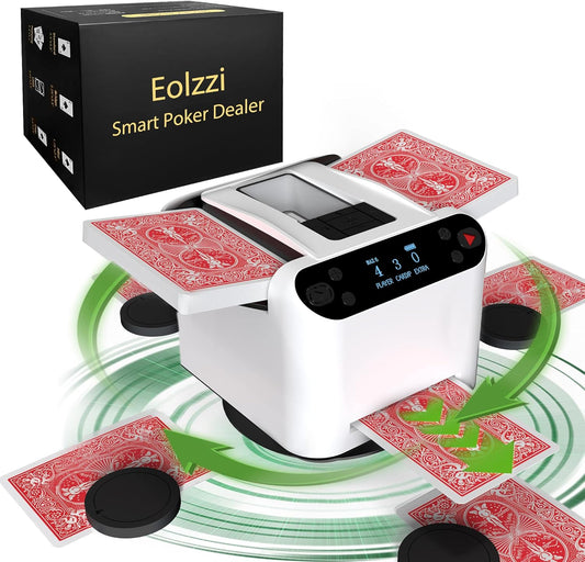 Automatic Card Shuffler and Dealer Machine 360° Rotation, Supports 12 Players, Rechargeable Card Shufflers, UNO Shuffler Card Machine Perfect for Rummy, Poker, Phase 10, Skip-Bo, Texas Hold'em