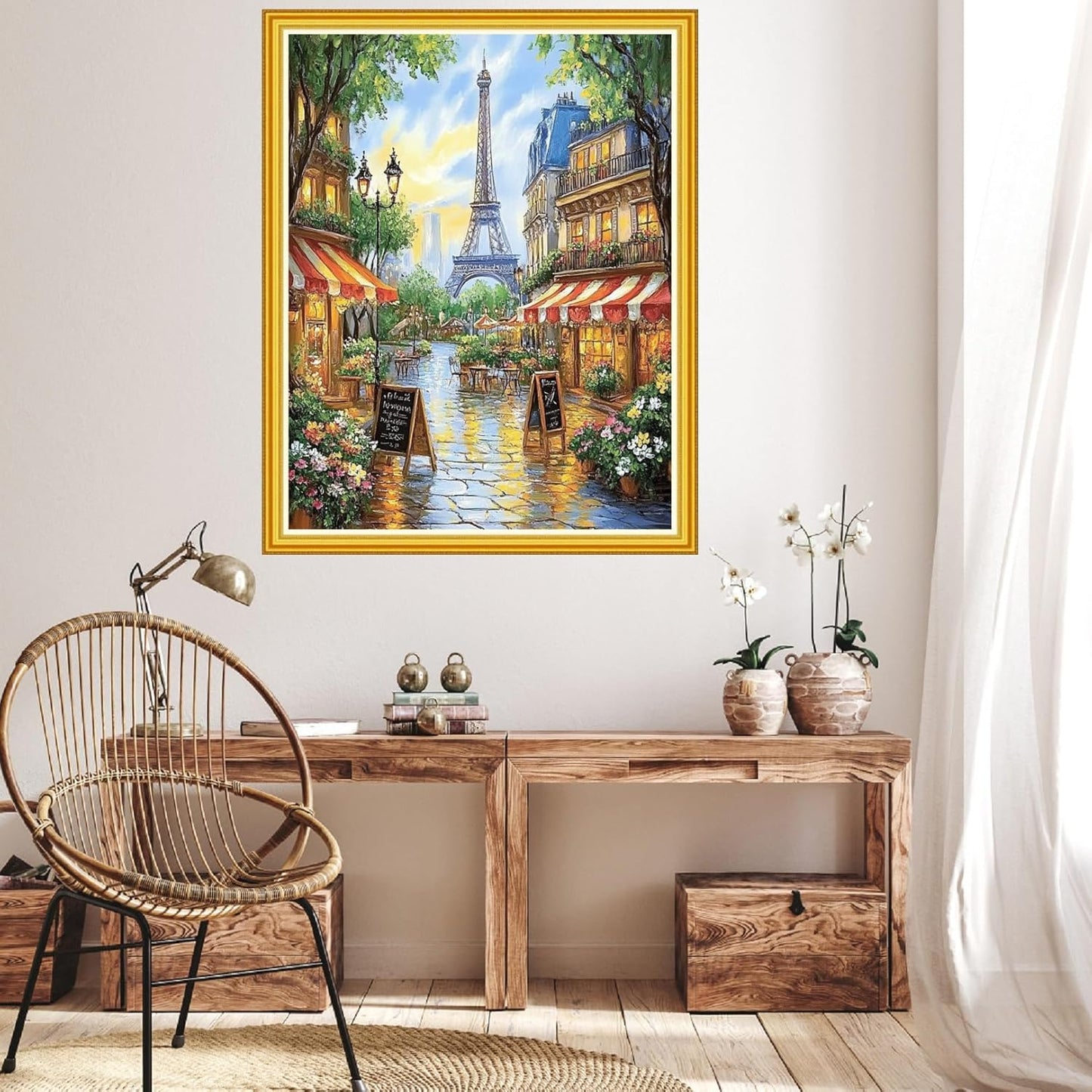 Hopeart Stamped Cross Stitch Kits for Beginner Embroidery Kits for Beginners Adults DIY 11CT Cross Stitch Patterns Needlepoint Kits Crossstitching Kits-Eiffel Tower Street 16x20 inch