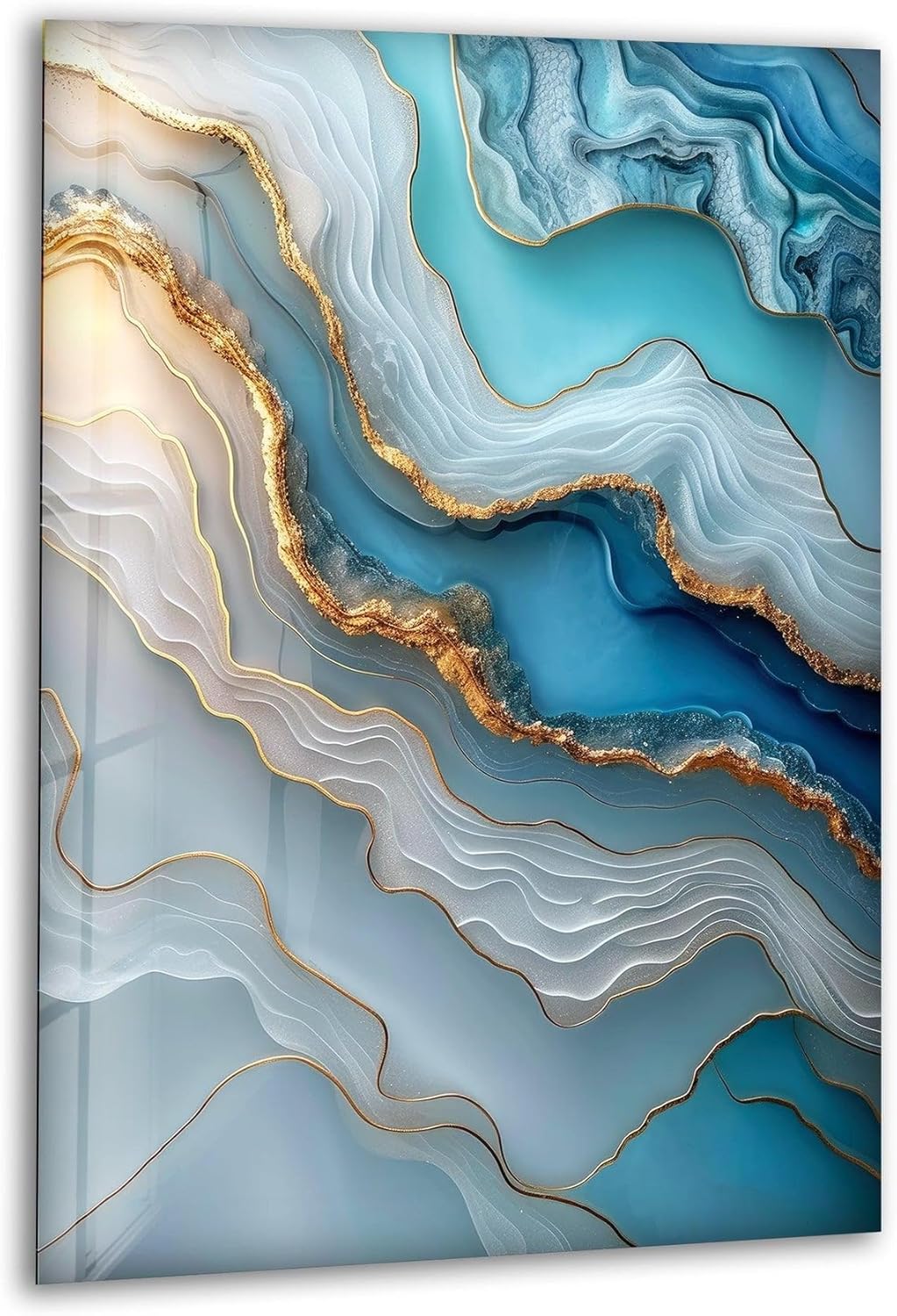 My Photostation.com Round 31,5'' Turquoise and Blue Alcohol ink Glass Wall Art Tempered Glass Printing Wall Decor Large Wall Art Wall Hangings