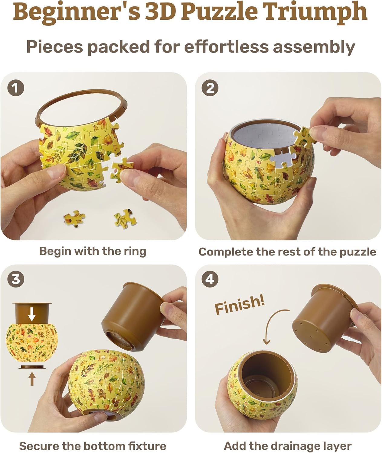 PieceRelax 3D Puzzle Planter 80 Pieces - Autumn Abundance, Home Decor Flower Pots for Indoor Cactus, Succulents Pots [K1127]