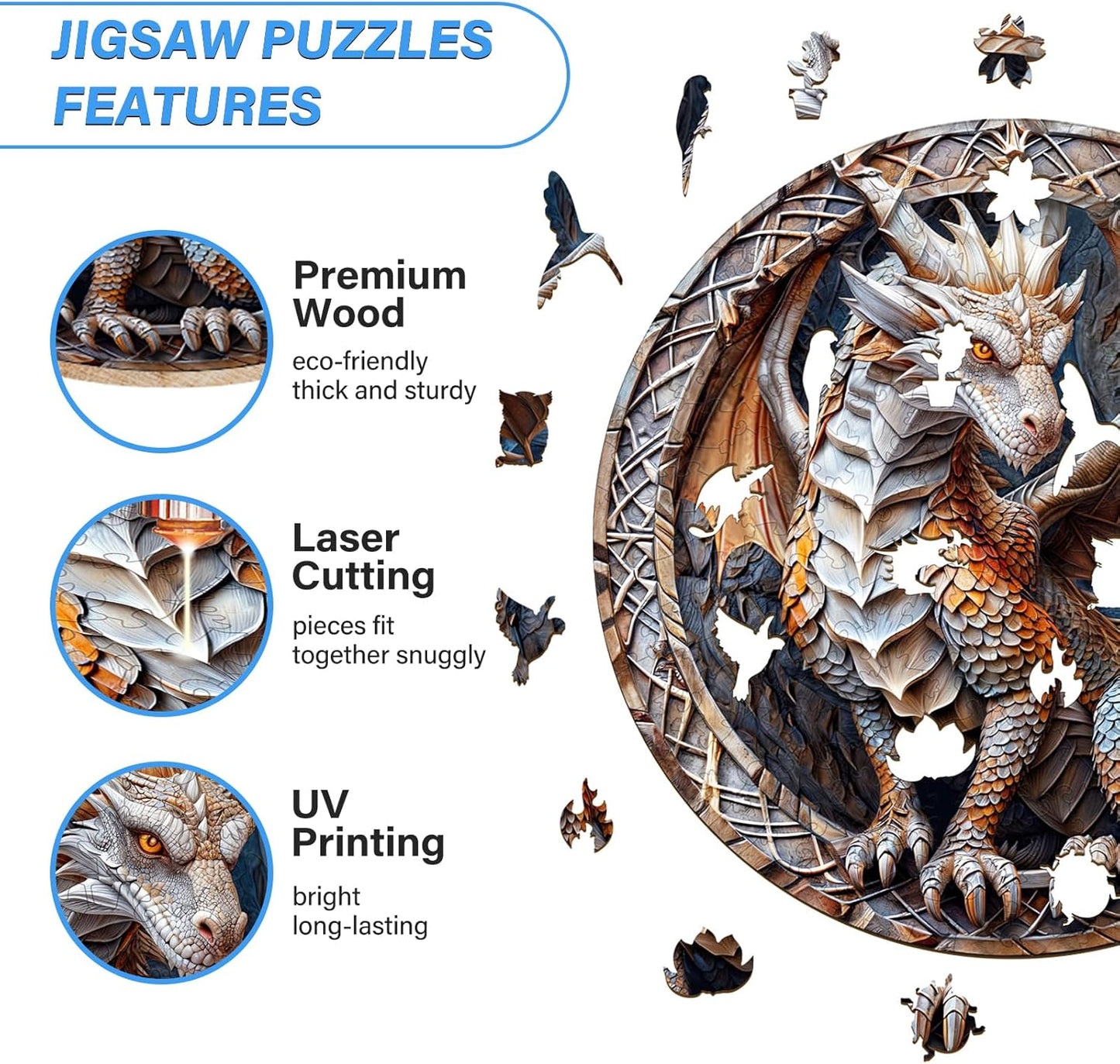 Wooden Puzzles for Adults, Cave Dragon Puzzles, Wooden Flat Puzzles with 3D Visual Effect, Birthday Gifts for Women Men (XL-17.3 * 17.3in 505pcs)