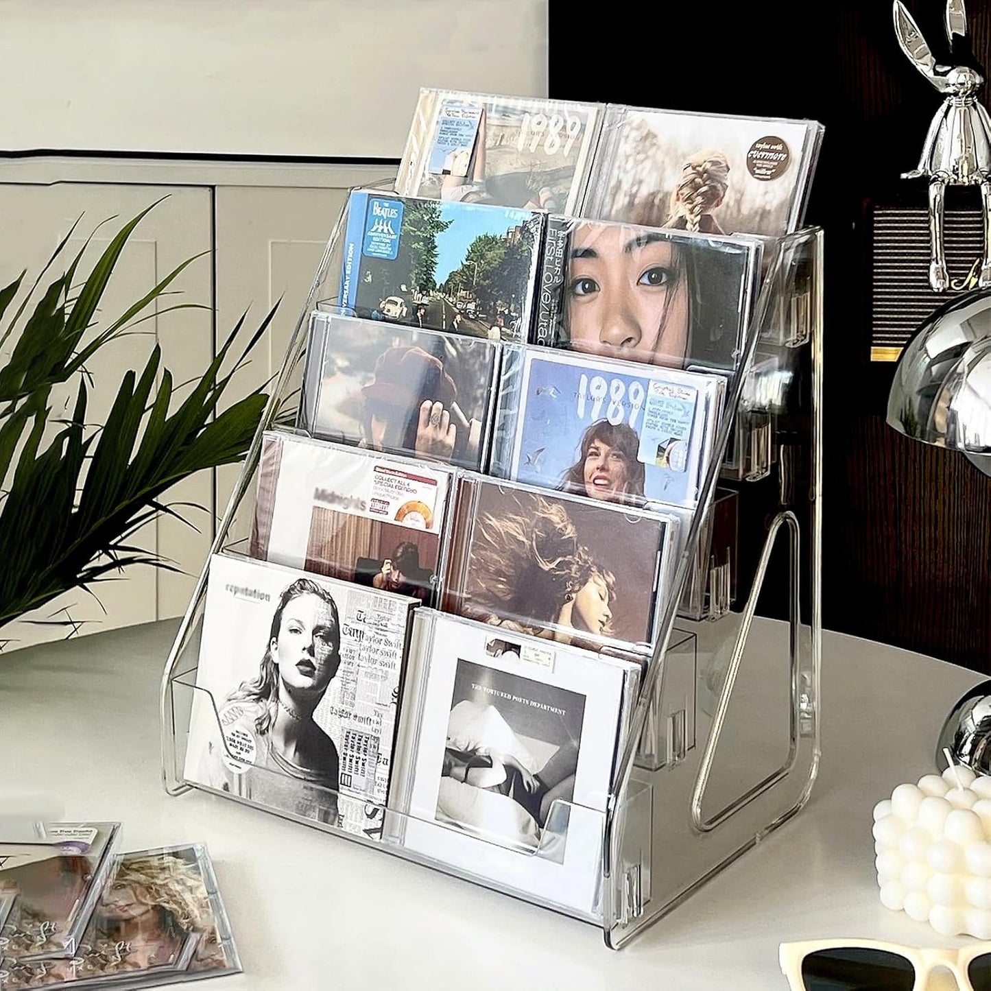 Card Display Stand set of 2, Clear 5-Tiered Shelf For Greeting Card, Stickers, Postcard, Sports Graded Card, Football Baseball Basketball Cards, Table Top Holder Display Rack For Psa Slabs (2 Pack)