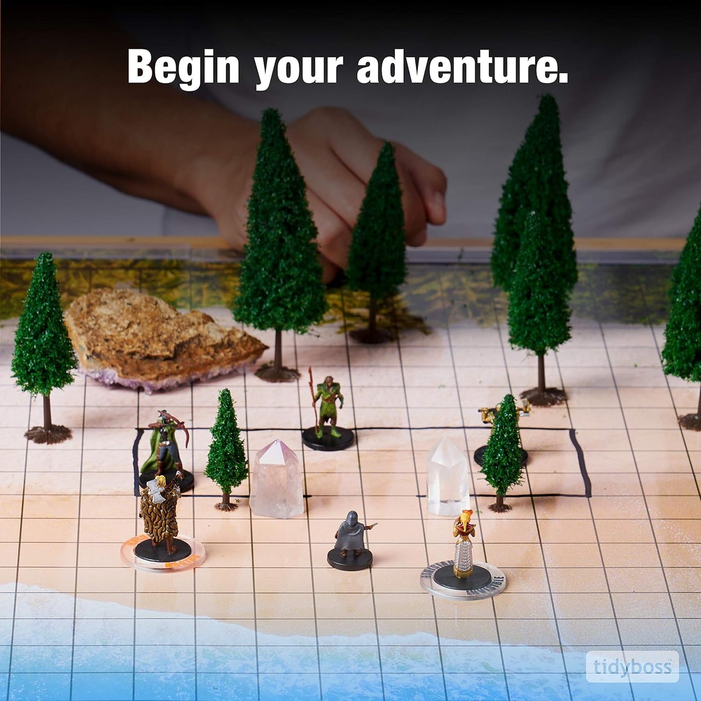 Tidyboss DND Starter Set | 3 X Double Sides 24x 36 Game Grid Mat | 6 Terrains Includes Dry Erase Markers, Eraser, Dice and Clips