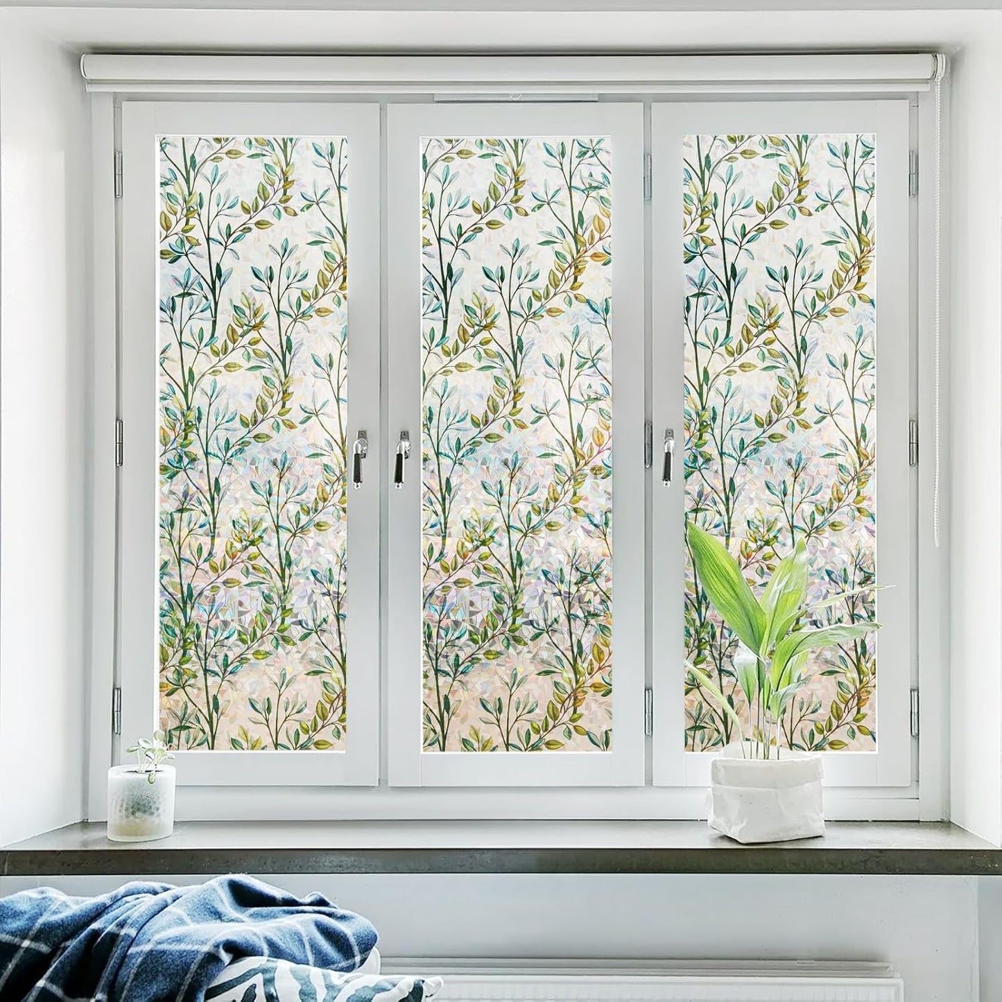 Donox Window Privacy Film, 3D Decorative Window Vinyl Decorative Stained Glass Window Film, Anti-UV Sun Blocker Heat Control for Home, 35.4 Inch x 13.1 Feet (with Installation Tool)