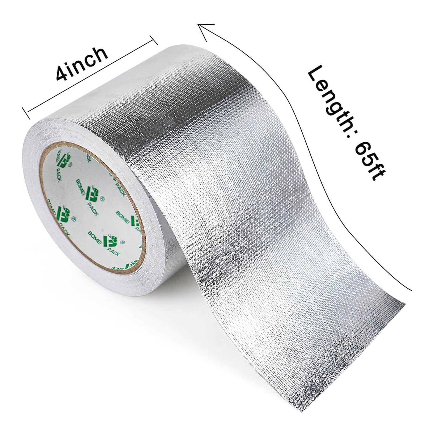 BOMEI PACK Adhesive Aluminum Foil Heat Shield Tape Barrier 4in x 66ft, Fiberglass Thermal Insulation Reflective Material High Temp