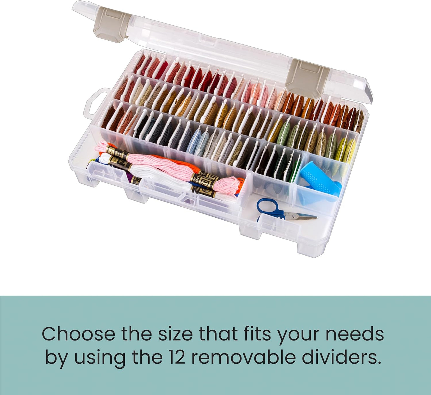 ArtBin Floss Finder Box: Clear Sewing Organizer with 6 Compartments, 12 Dividers, Durable - Perfect for Embroidery Floss and Small Sewing Supplies Storage