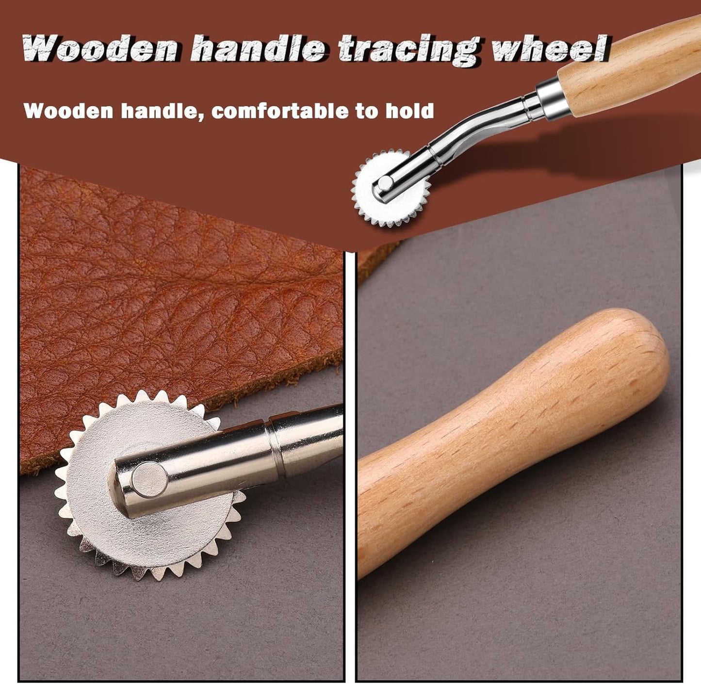 Nitlak 2 PCS Tracing Wheel with Wooden Handle Stainless Steel Pounce Wheel, Point Sewing Tracing Wheel for Sewing Patterns, Rotary Perforator, Overstitch Wheel, Perforation Cutter