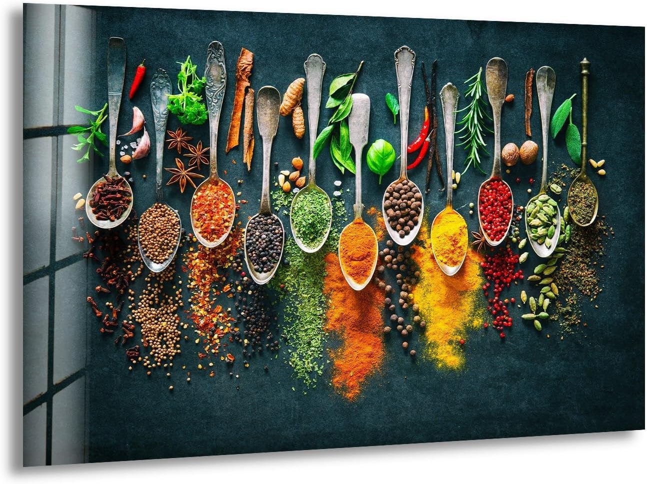 My Photostation.com 43Wx27H'' Spoon Spices Glass Wall ArtTempered Glass Printing Wall Decor Large Wall Art Wall Hangings