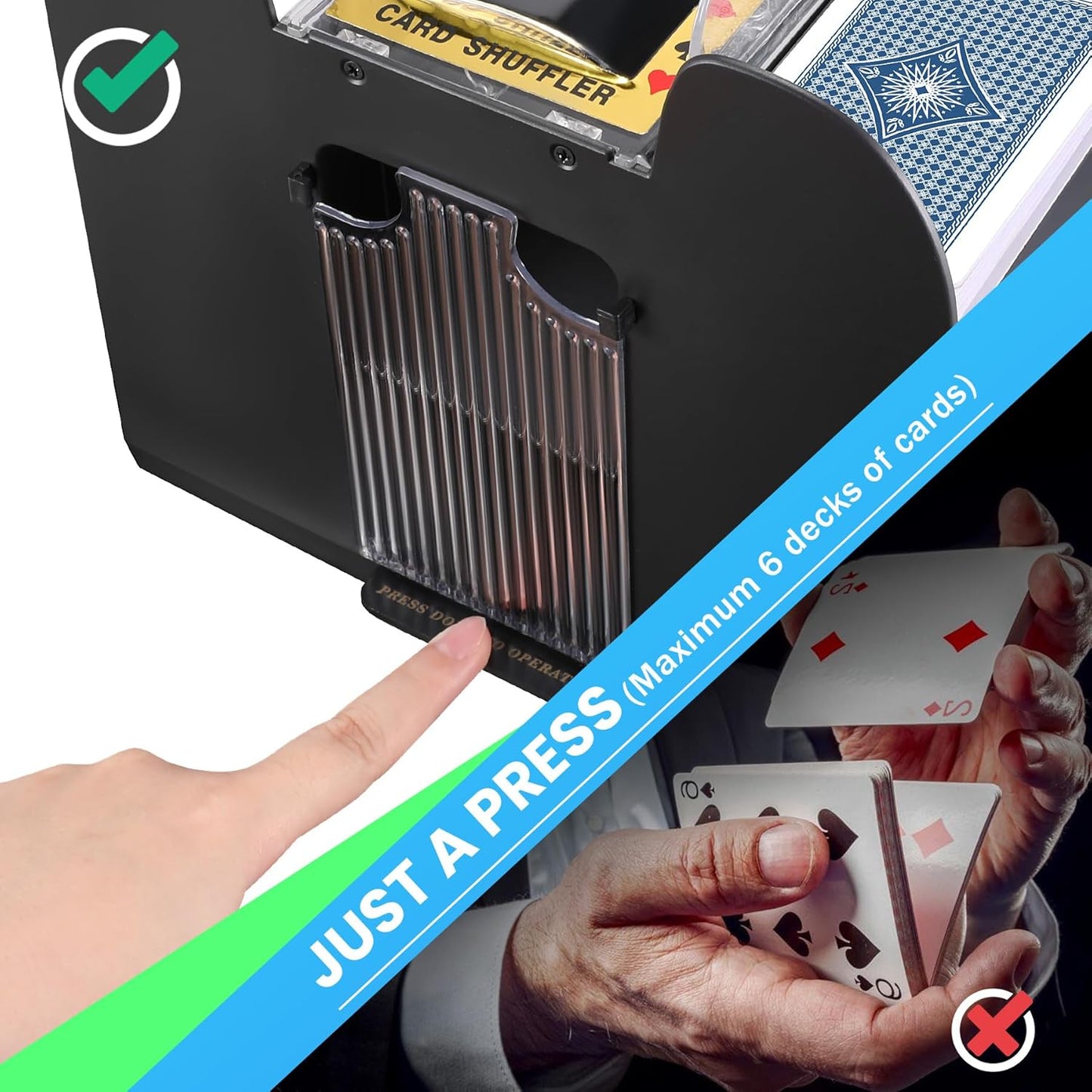 Automatic Card Shuffler 6 Deck Heavy Duty Electric Card Shuffler, USB/Battery-Operated Casino Playing Card Shuffler for Card Games