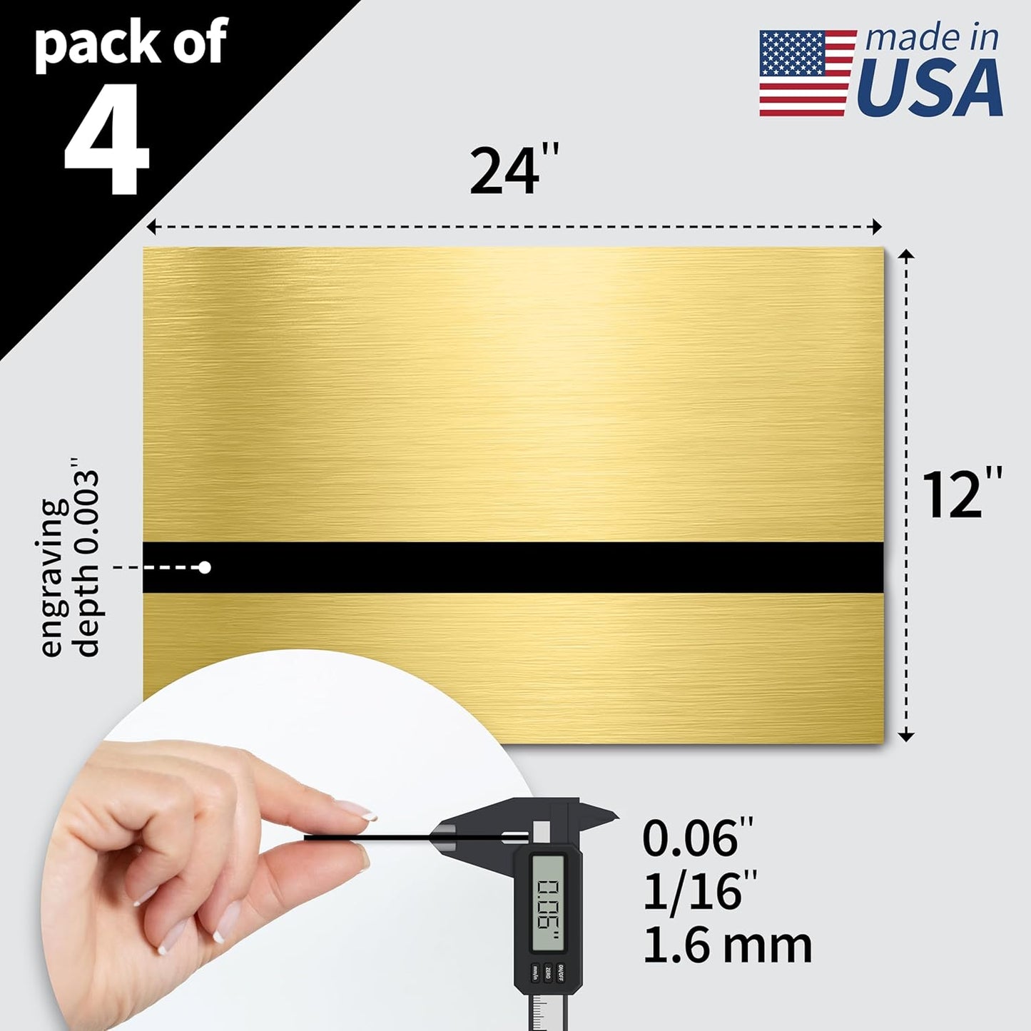 Trotec | Metallic Looking Acrylic Sheet | 12"x24"x1/16, 4 Pcs | Brushed Gold/Black | Metallic Finish - Scratch Resistant for Laser Engraving & Cutting,Printing,Glowforge,Name Plate | USA Made