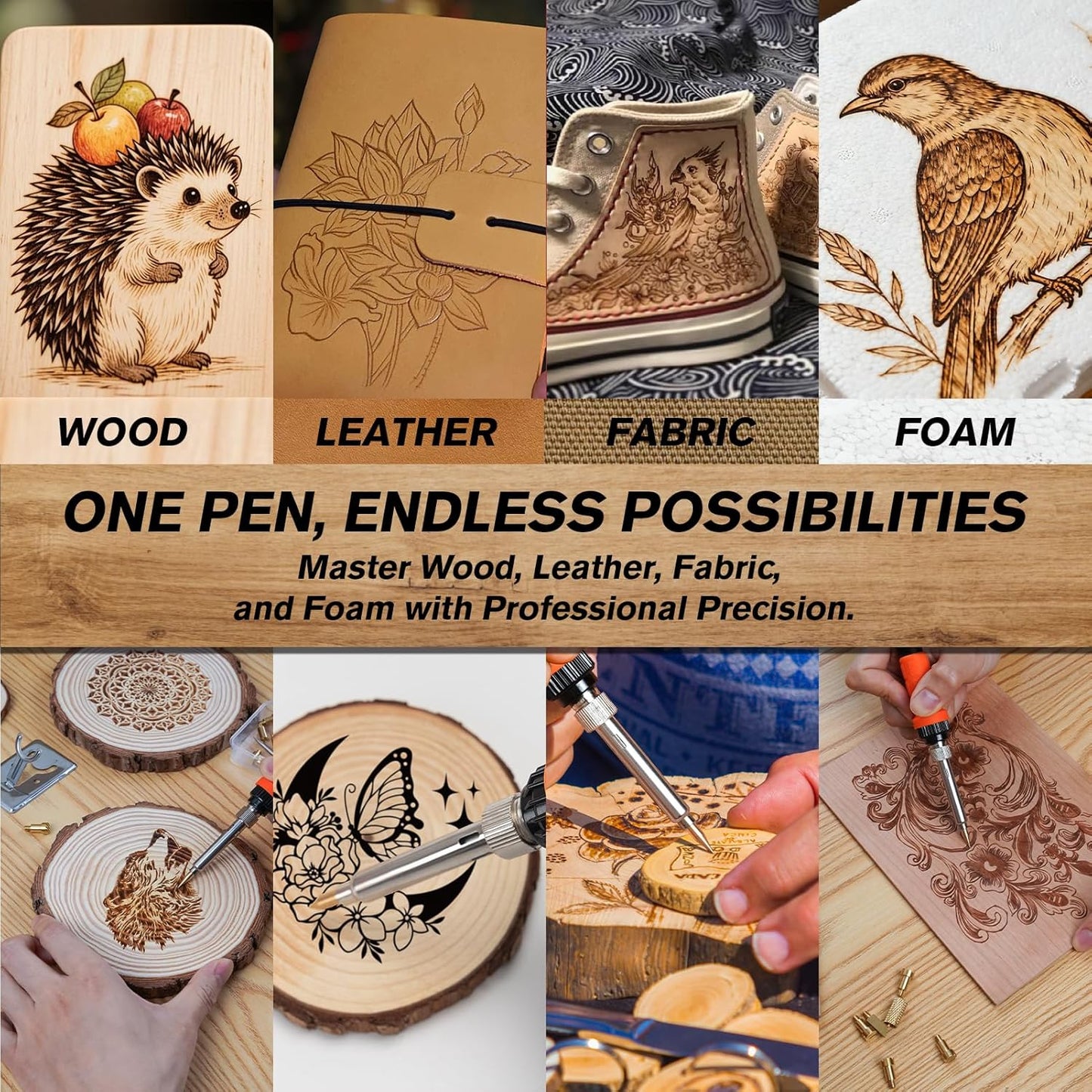 K KERNOWO Wood Burning Kit - 81Pcs All-in-One Wood Burning Tool Pen Adjustable Temperature Wood Burner Kit Crafts Gifts for Adults & Teens, Woodburning Kits for Beginner Pyrography