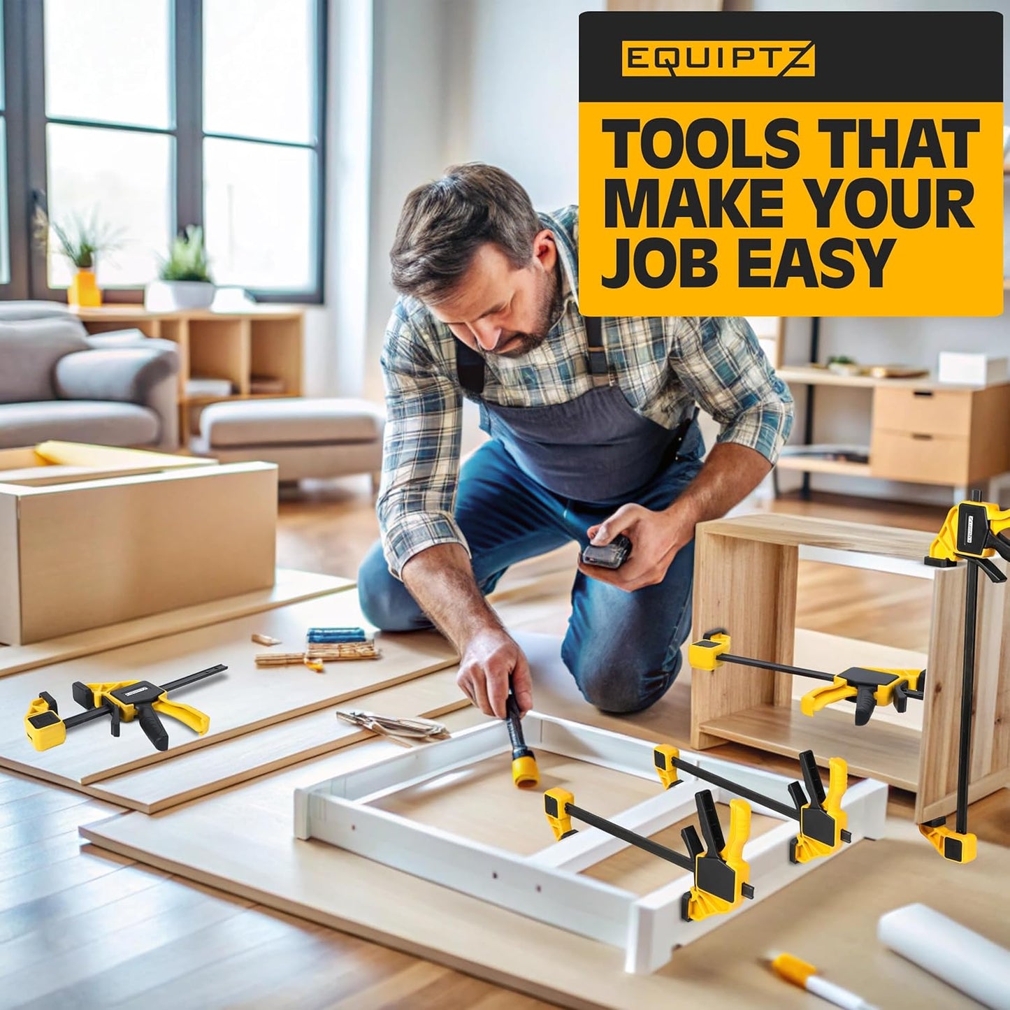 6 inch Bar Clamps for Woodworking – 4 Pack Quick Grip Clamps Set with 150 lbs Force – Wood Clamps for Gluing, Carpentry, DIY, and Metalworking (6 inch Size, 4 Pack)