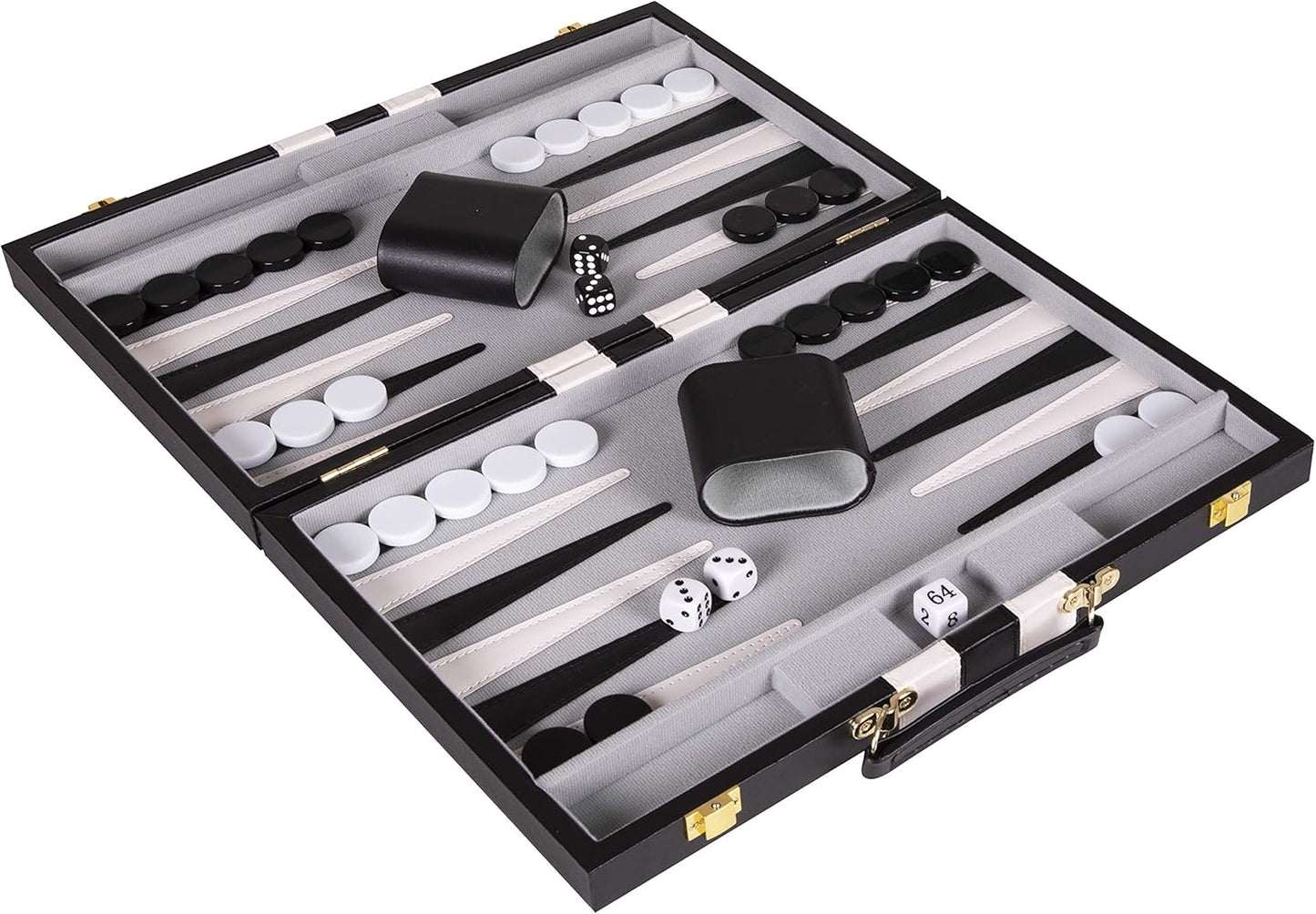 Backgammon Sets for Adults with Premium Leather Case | Classic Travel Backgammon Set for Adults and Kids with Strategy & Guide | 15 Inches | Medium | Black