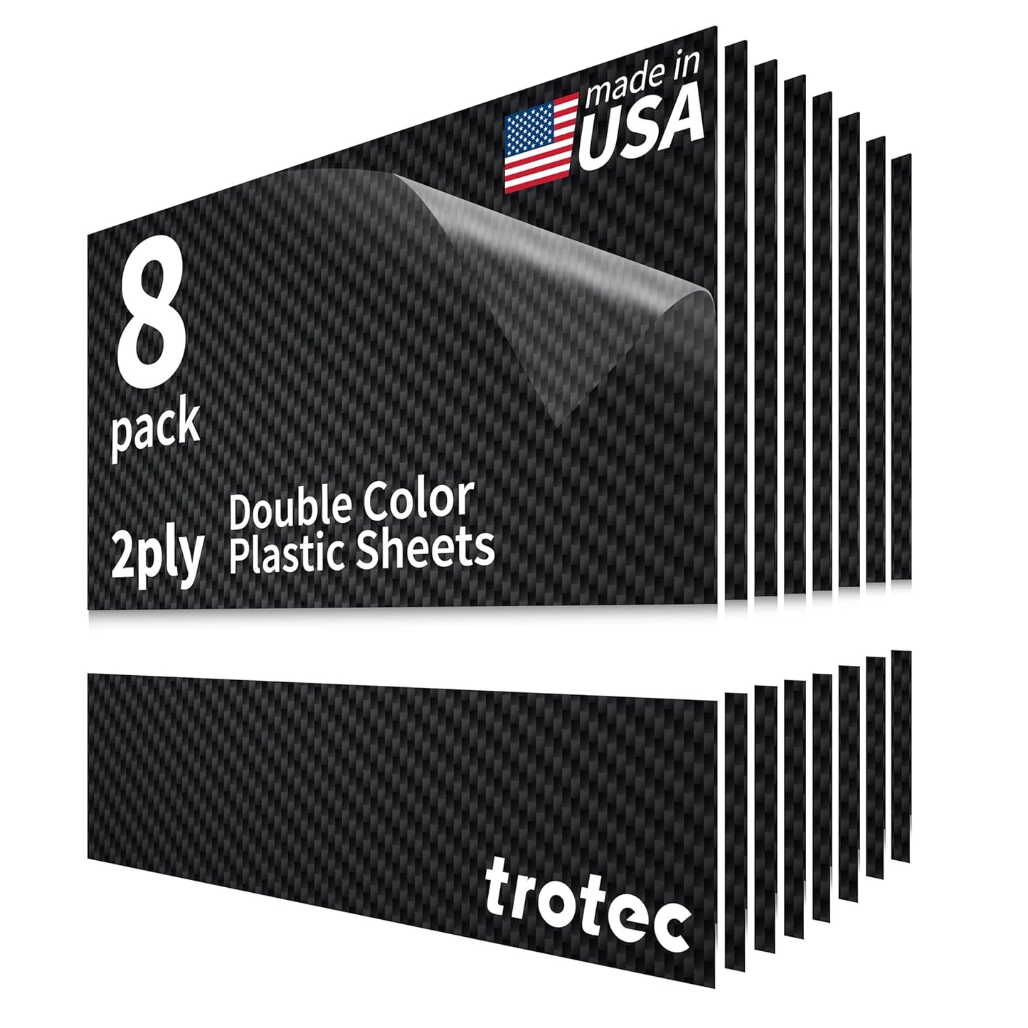 Trotec TroLase | 12"x12"x1/16", 8 Pcs | Carbon/White | 2 Ply | Modified Acrylic | Laser Engraving Double Color Plastic Sheet | Engraving Blanks for Laser, Saw, Guillotine | Made in USA